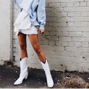 NEW JEFFREY CAMPBELL Floured Western Cowboy Boot White Leather Size 7